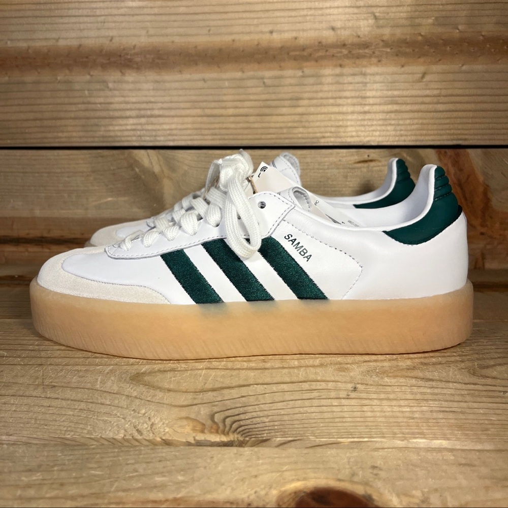 Addidas Samba green and white low top style